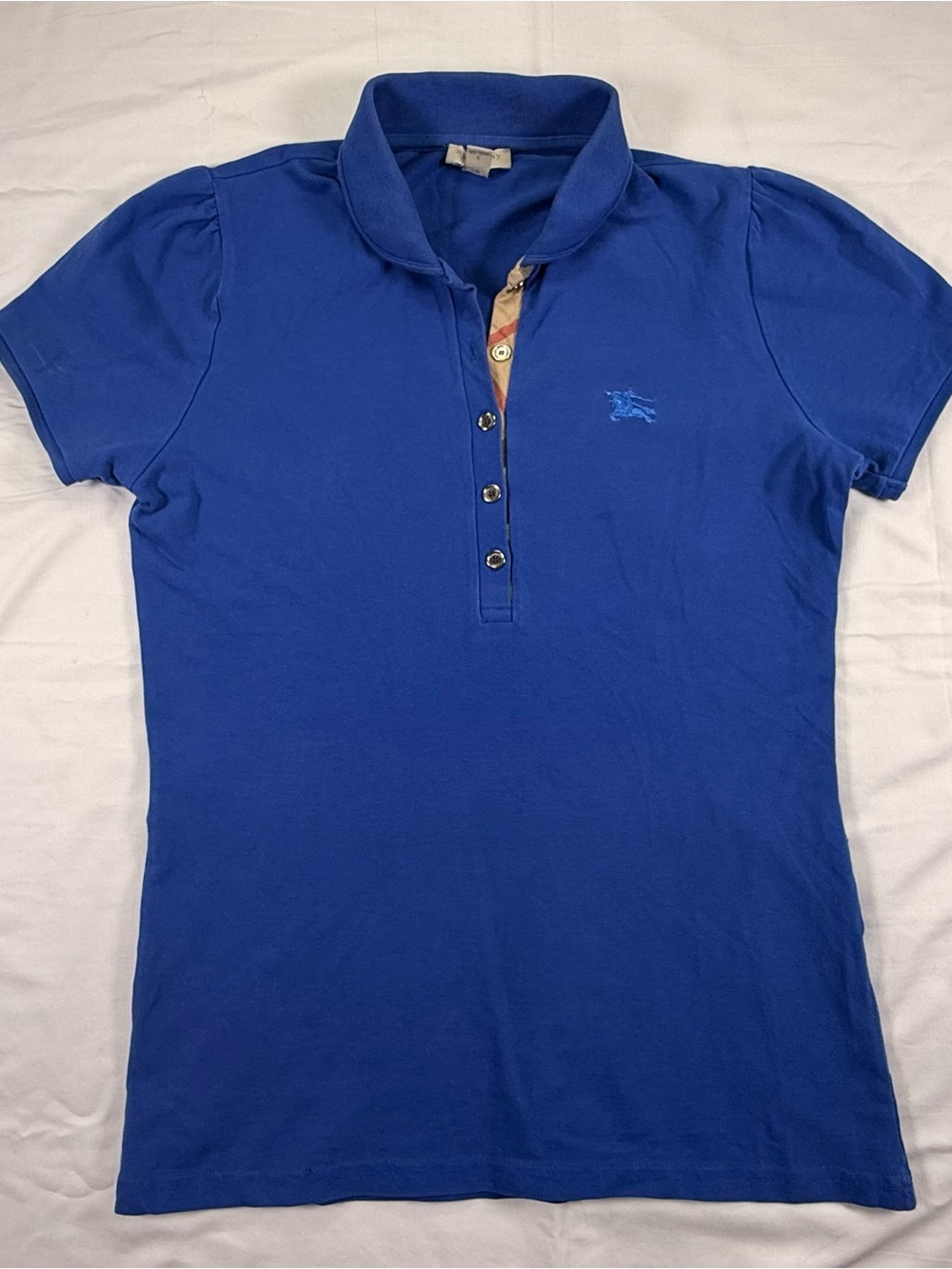 Burberry Cobalt Blue Short-Sleeve Polo with Button Placket